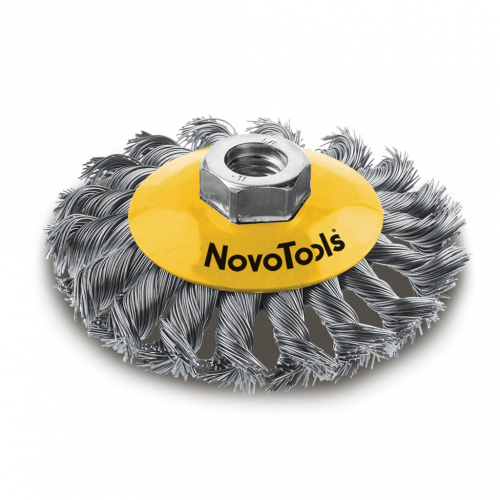 щетка на болгарку конусная NovoTools - 100 мм плет. сталь