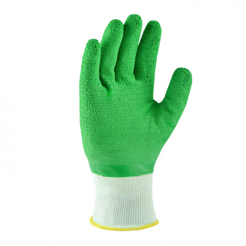 перчатки Долони /пар/ - трикотаж зеленые с латексным. покрытием (полный облив) р.10new