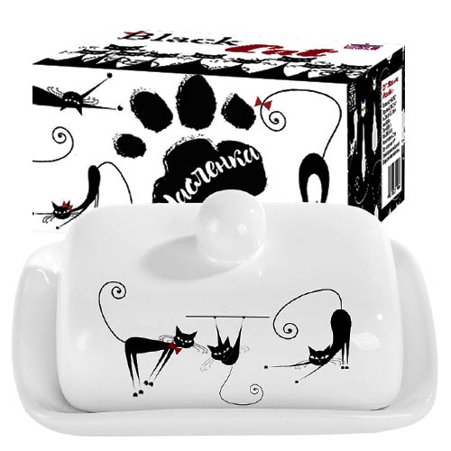 Масленка керамика S&T в подарочной упаковке - 13*17; h-5,5, Черная кошка